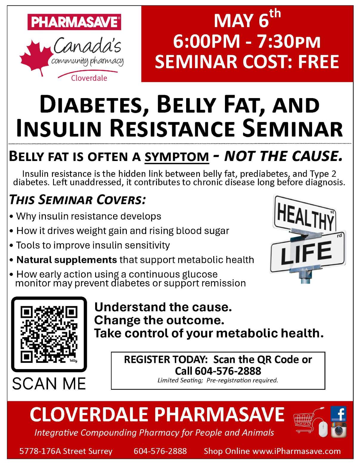 flyer for diabetes, belly fat, and insulin resistance seminar